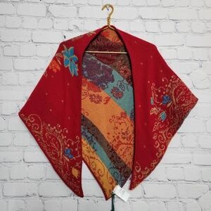 NWT IVKO Woman Red Jacquard-knit Geometric Folk Floral Pattern Shawl Scarf Wrap